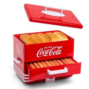 CocaCola Hot Dog Steamer and Bun Warmer Cooks 24 Hot Dogs 12 Buns Easy Clean red
